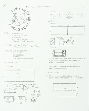 SG03 Sew Go Weatherall Solo Tent